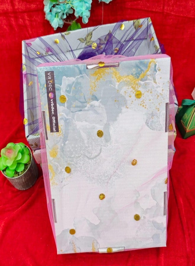 VRB Dec علبة هدايا VRB Dec مكونة من 3 قطع / علب هدايا للتغليف / علب كرتونية مموجة مع شبكة وشريط حلزوني / علبة تغليف هدايا عيد ميلاد / علبة سلة هدايا لأغراض تزيين حفلات الزفاف (التصميم - 4) - Image 2